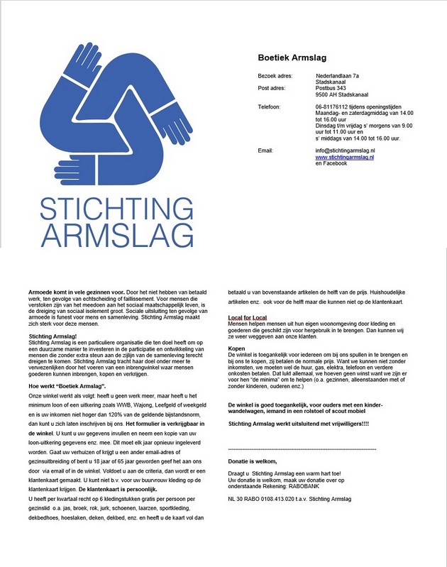 Nieuwe folder - Stichting Armslag Stadskanaal